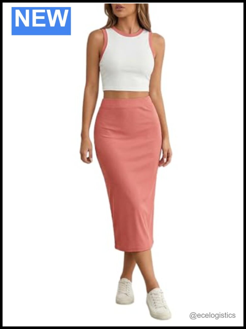 Womens 2 Piece Crop Tank Top Bodycon Midi Skirt Set Casual Summer